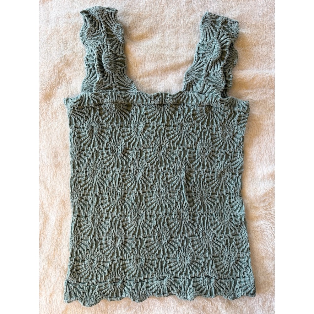 Girls Sage Green Popcorn Smocked Sunburst Textured Tank Top Ruffle Strap Boho